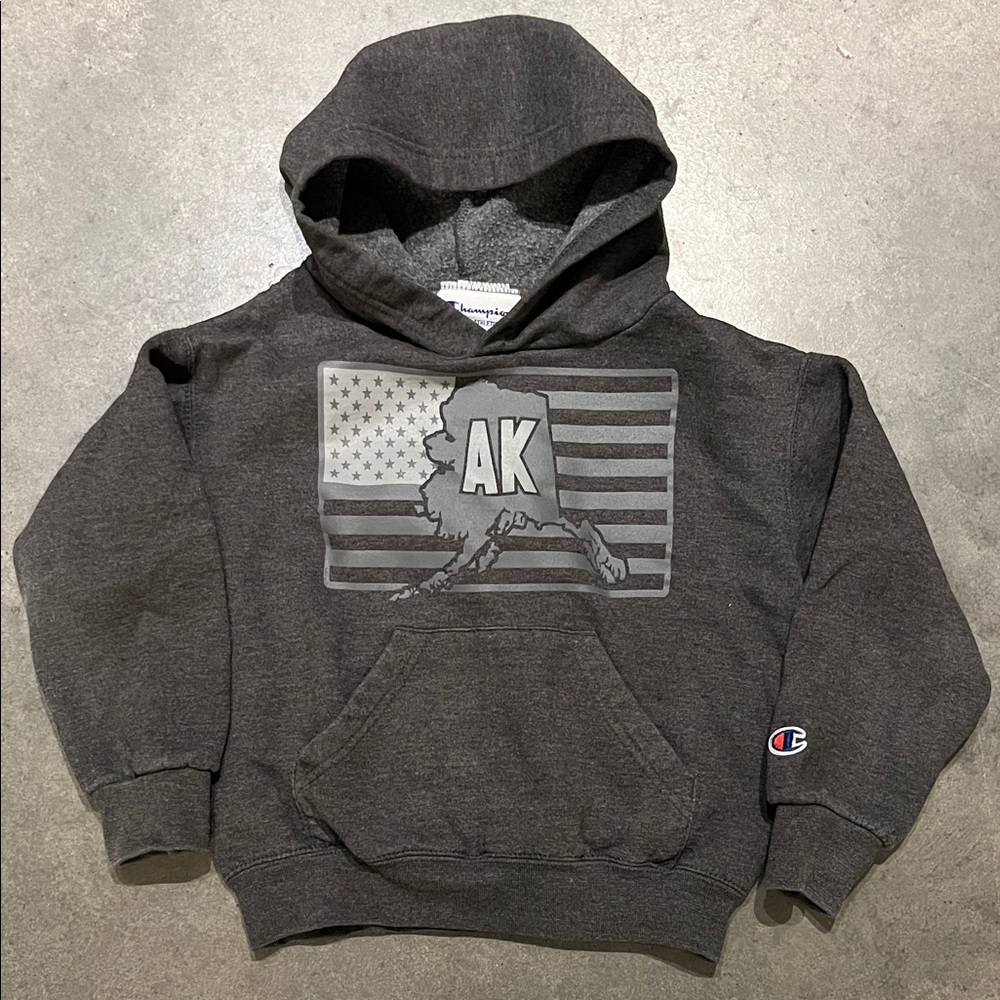Champion Kids Charcoal Hoodie with Alaska USA AK Flag Graphic XS